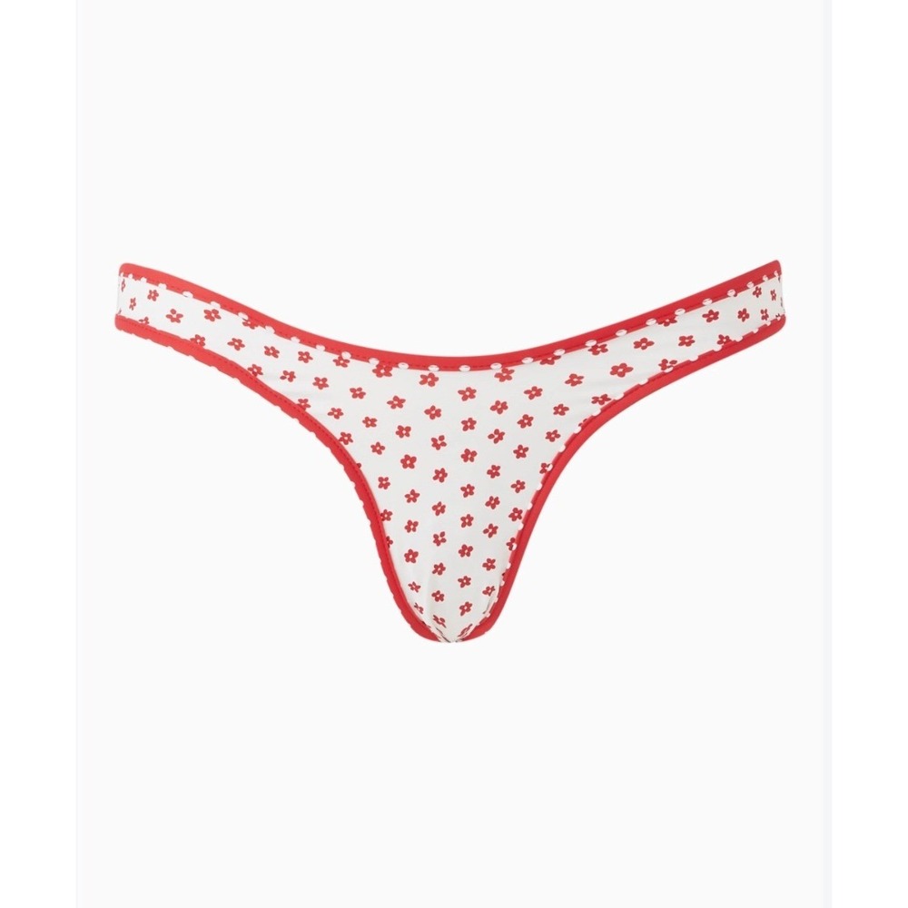 Frankies Bikinis Red Full Moon Micro Bikini Bottoms Floral Polka Dot Large